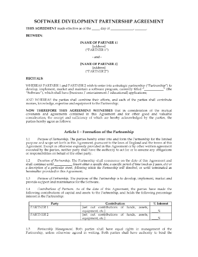 UK Software Development Partnership Agreement