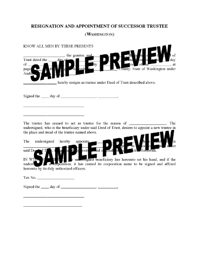 Washington Resignation and Appointment of Successor Trustee