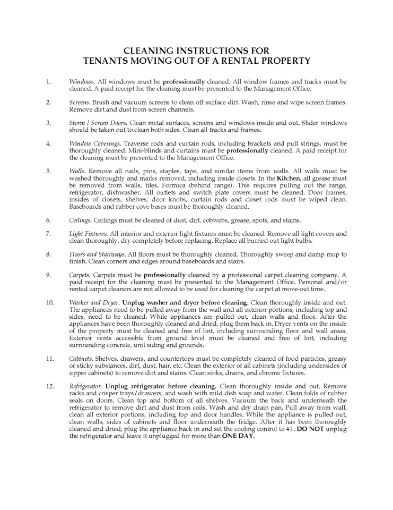 Cleaning Instructions for Tenants Moving Out