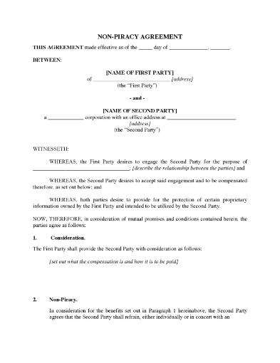 USA Non-Piracy Agreement