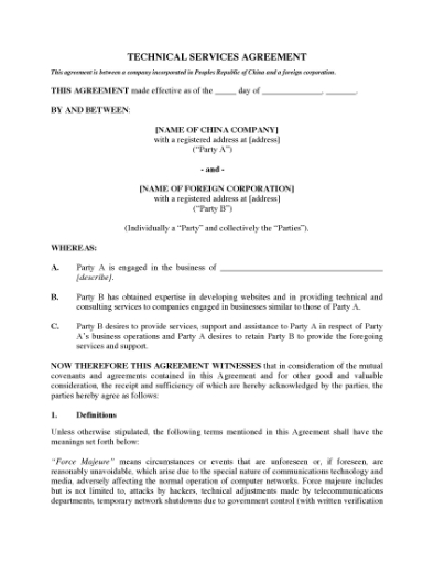 Picture of Technical Services Agreement | China