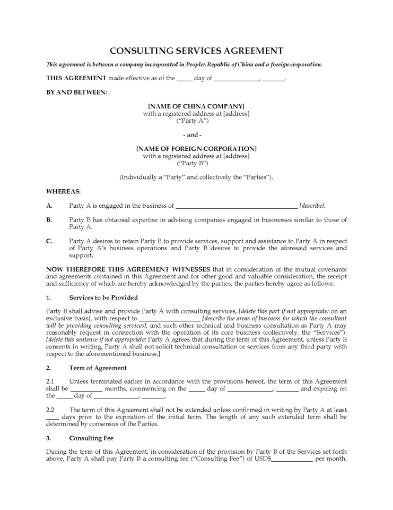 China Consulting Services Agreement
