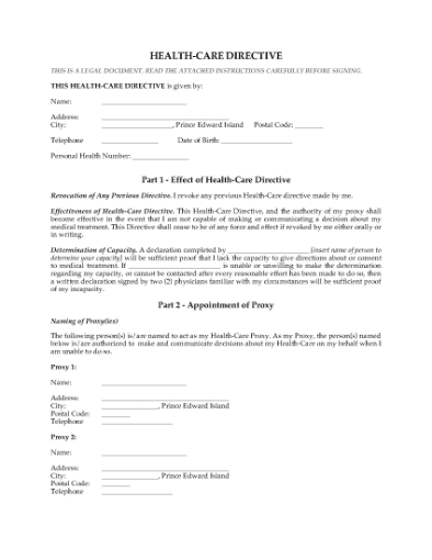 Picture of PEI Health Care Directive