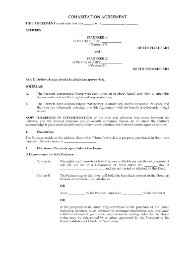 UK Cohabitation Agreement