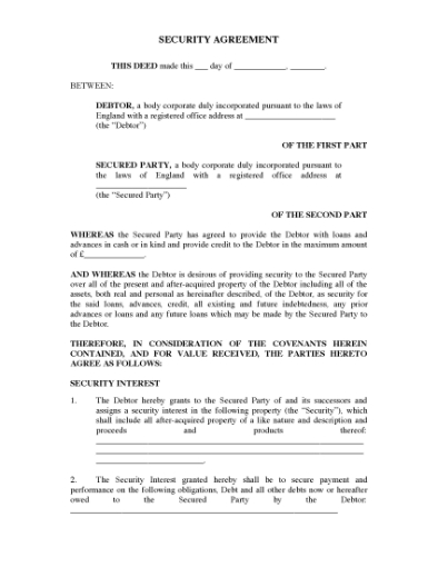 Picture of Security Agreement | UK