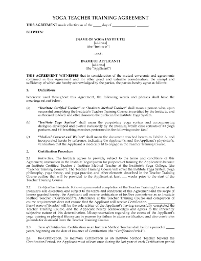 Picture of Yoga Instructor Training Agreement | India