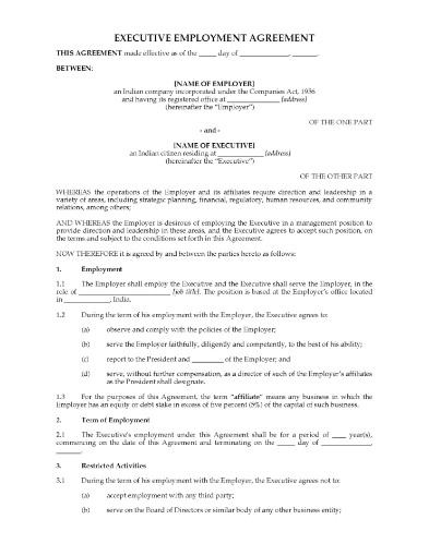 Employment Agreement for Executive Position in an Indian company