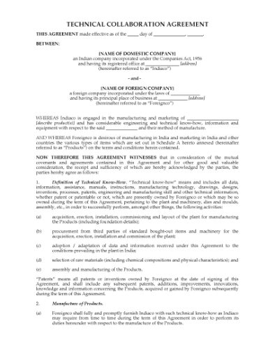 Picture of India Technical Collaboration Agreement
