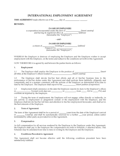Picture of International Employment Agreement