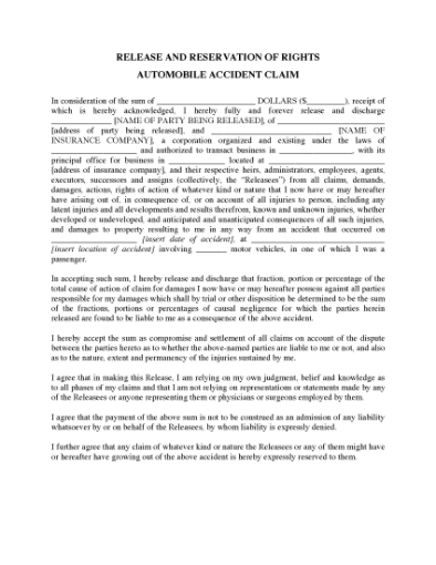 Picture of Release of Rights in Vehicle Accident Claim