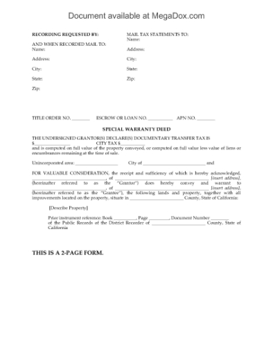 Picture of California Special Warranty Deed