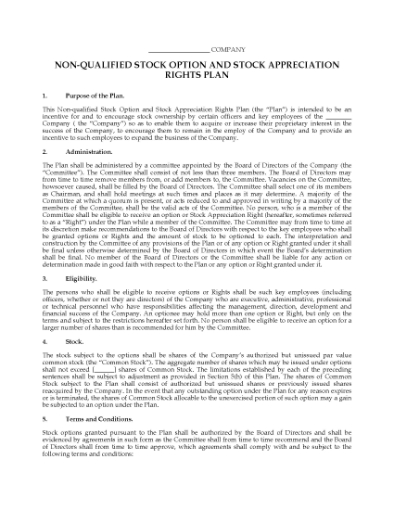 Picture of USA Non-Qualified Stock Option and Stock Appreciation Rights Plan