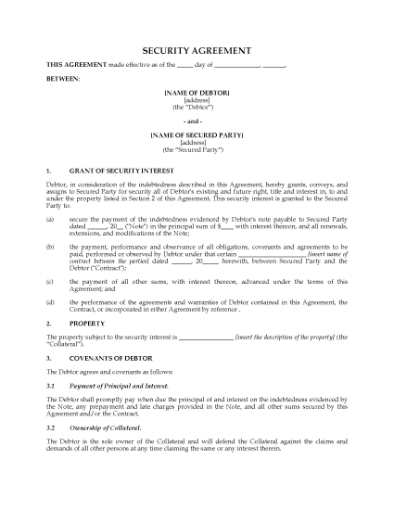 Picture of Security Agreement | USA