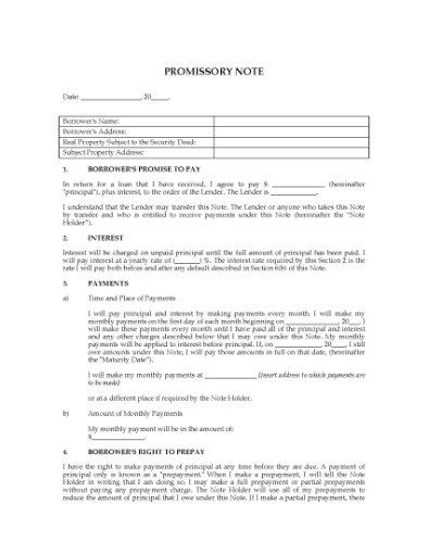 Picture of Plain Language Promissory Note | USA