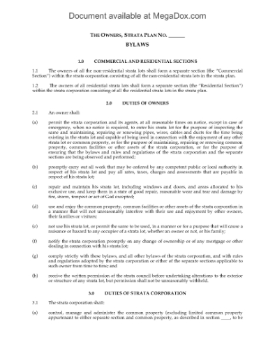 Picture of Bylaws for Strata Rental Pool | Canada