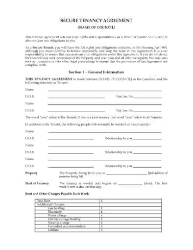 Picture of UK Secure Tenancy Agreement