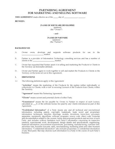 Picture of Partnering Agreement for Marketing Software | Australia