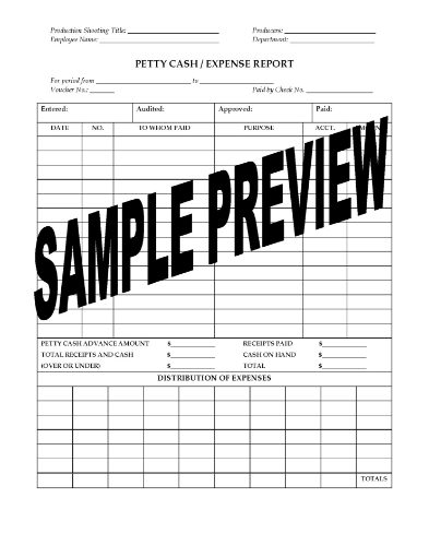 Petty Cash Expense Report for Film or TV Production