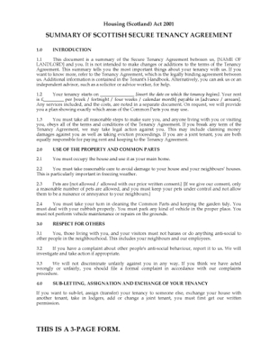 Picture of Scotland Summary of Scottish Secure Tenancy Agreement