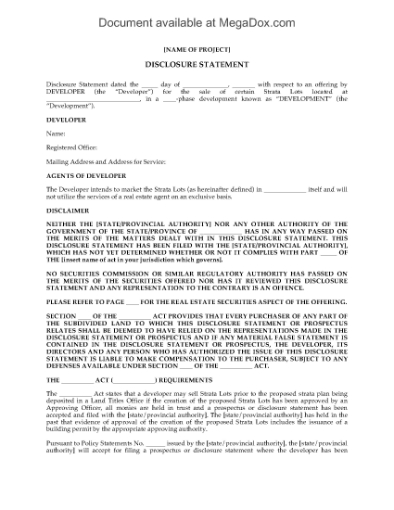 Picture of Disclosure Statement for Strata Plan | Canada