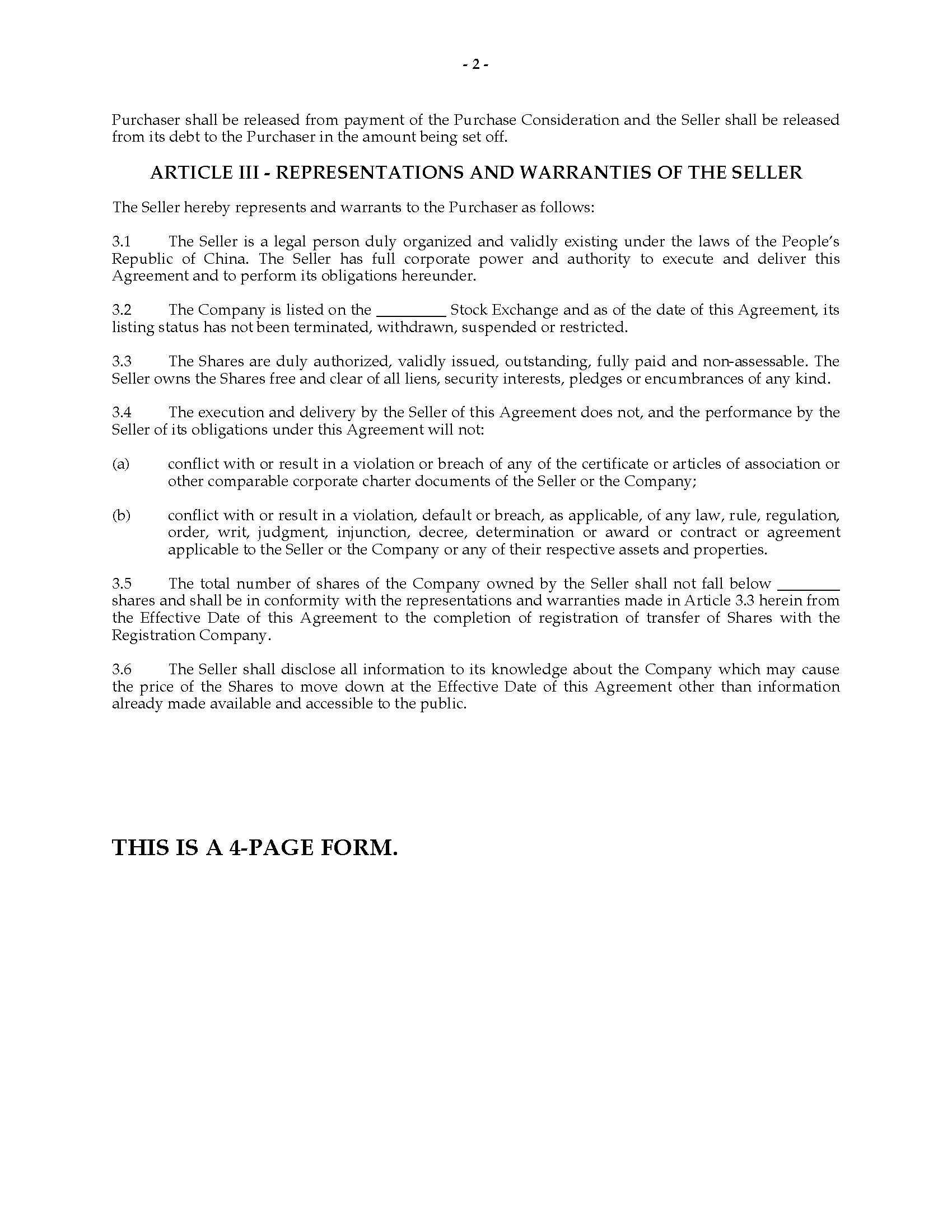 China Stock Purchase Agreement | MegaDox.com