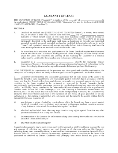 Picture of DC Guaranty of Commercial Lease