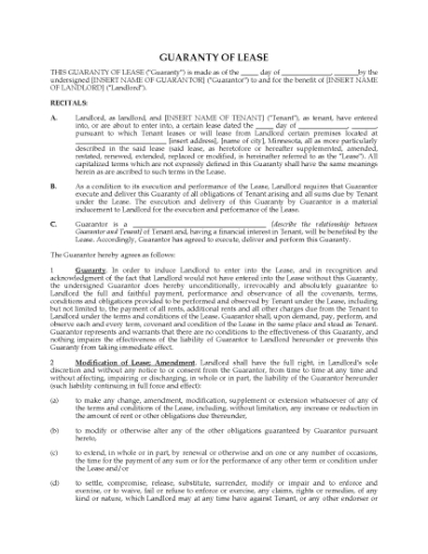 Picture of Minnesota Guaranty of Commercial Lease