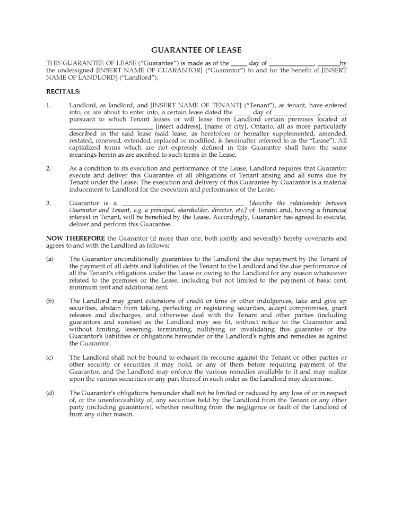 Ontario Guarantee of Commercial Lease
