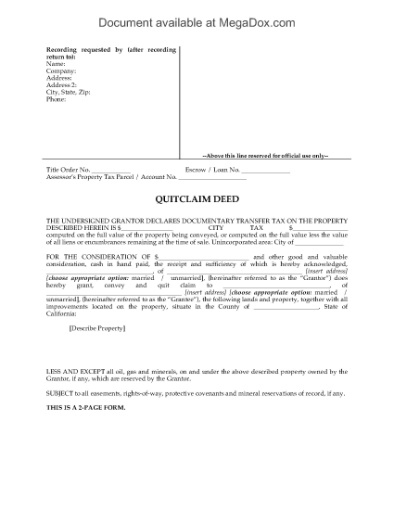 Picture of California Quitclaim Deed