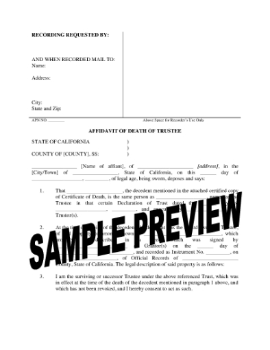 Picture of California Affidavit of Death of Trustee