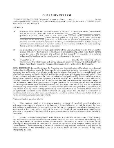 Ohio Guaranty of Commercial Lease