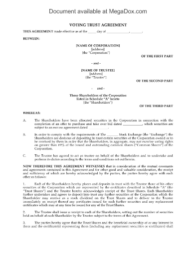 Canada Voting Trust Agreement (Takeover Bid)