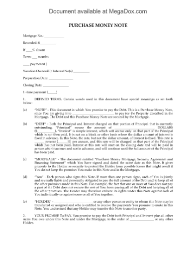 Picture of Hawaii Time Share Purchase Money Note