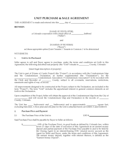 Picture of Colorado Condominium Purchase Agreement