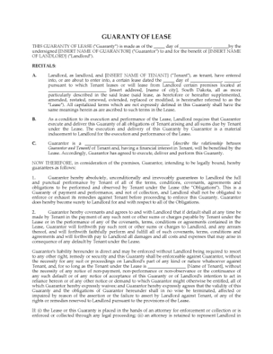 Picture of South Dakota Guaranty of Commercial Lease