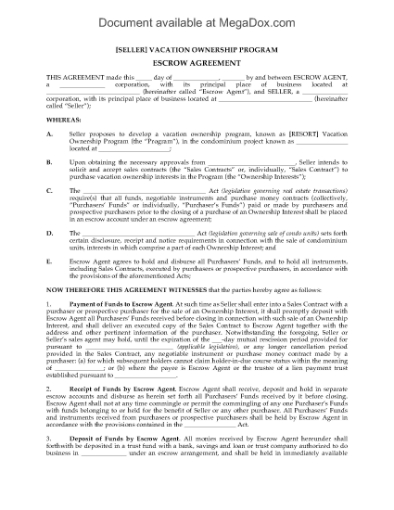 Picture of Hawaii Escrow Agreement for Time Share Purchase