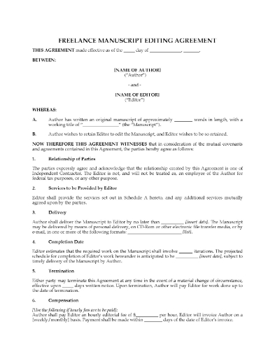 Manuscript Editing Agreement