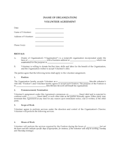 Picture of Volunteer Work Agreement