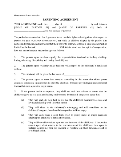 Parenting Agreement for Same Sex Couple