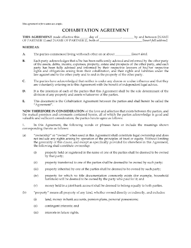 Cohabitation Agreement for Same Sex Couple
