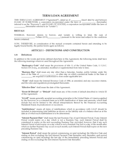 Picture of Term Loan Agreement | USA