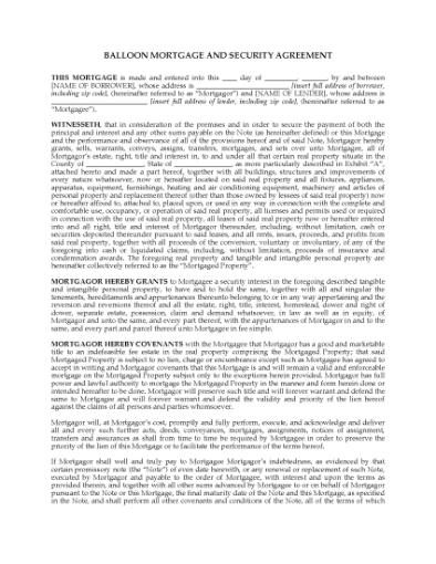Picture of Balloon Mortgage and Security Agreement | USA