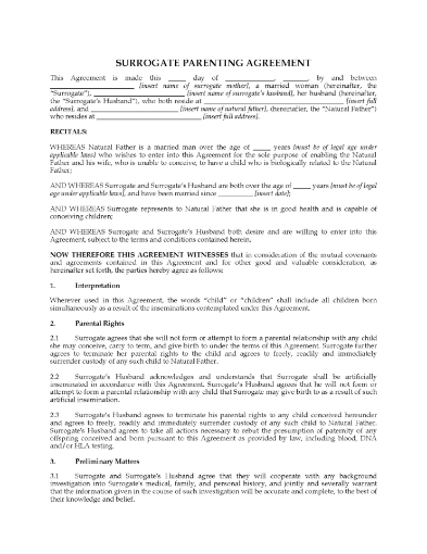 USA Surrogate Parenting Agreement