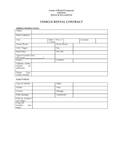 Picture of Ireland Vehicle Hire Contract