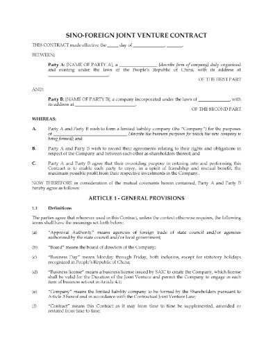 China Sino-Foreign Limited Liability Joint Venture Contract