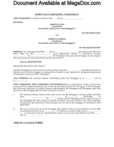 Picture of Mortgage Amending or Renewal Agreement | Canada