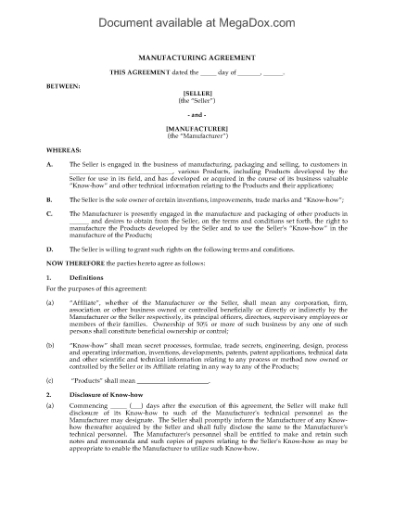 Picture of Manufacturing Agreement Template