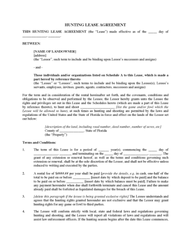 Picture of Florida Hunting Lease Agreement