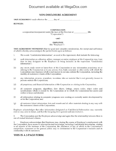 Canada Employee Nondisclosure Agreement