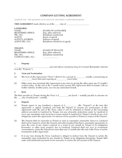 Picture of UK Company Letting Agreement